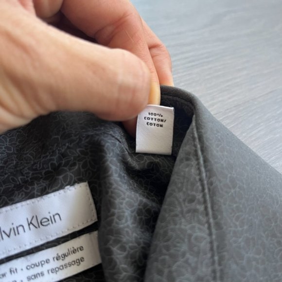 Calvin Klein Grey Pattern Button-Down "Regular Fit Non-Iron" Cotton Dress Shirt - Picture 12 of 14